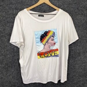 Julia by Love J White Graphic Tee Rhinestone Love Woman Headwrap 1X Plus Size